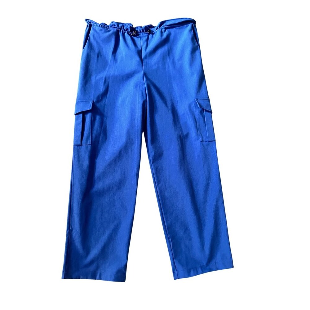 Royal Blue Drawstring Waist Cargo Pants Pockets Medium wide leg oversized pant